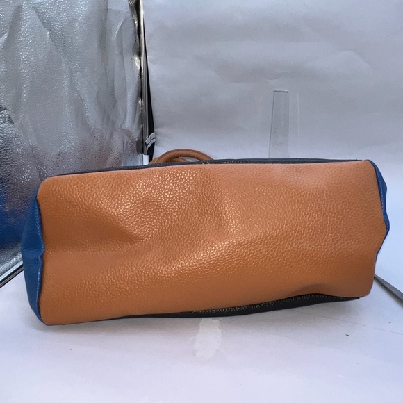 Gently Used Neiman Marcus Blue, Black, Brown Pebble Texture  Faux Leather Tote - Picture 8 of 9